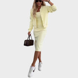 Karin | Conjunto de Vestido Midi Y Chaqueta Bomber De Canalé