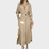 Jeanette | Vestido Largo de Lino Con Escote En V