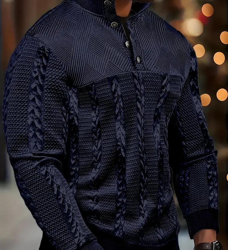 Mateo – Suéter Henley de Manga Larga con Rayas