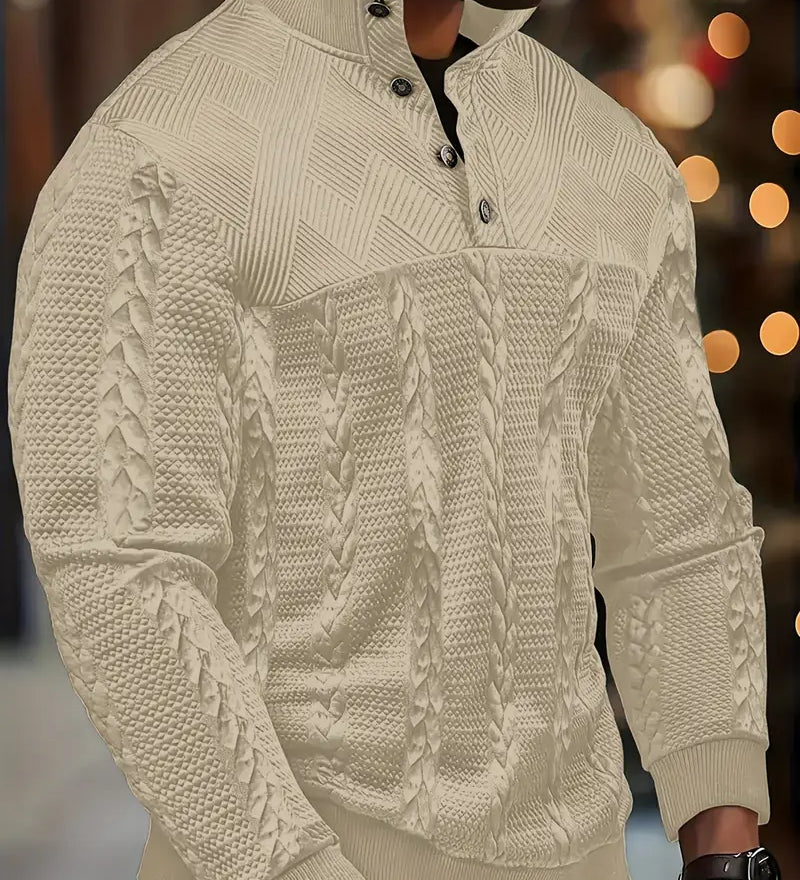 Mateo – Suéter Henley de Manga Larga con Rayas