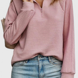 Helene Jersey de Cuello en V con Cremallera y Manga Larga