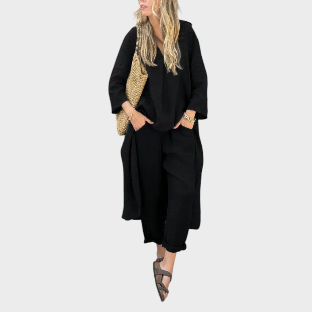 Solura | Conjunto De Dos Piezas De Algodón Con Line En V