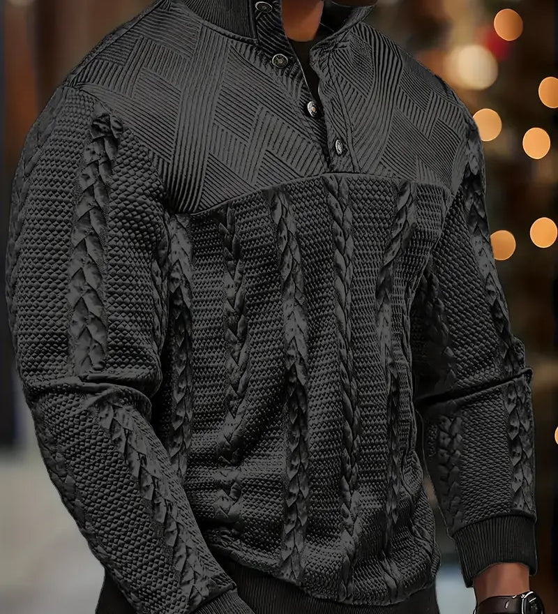 Mateo – Suéter Henley de Manga Larga con Rayas