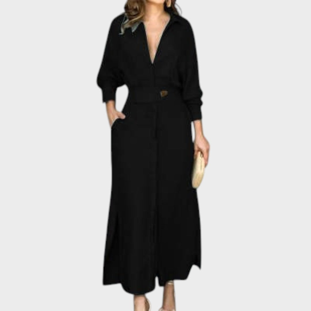 Jeanette | Vestido Largo de Lino Con Escote En V