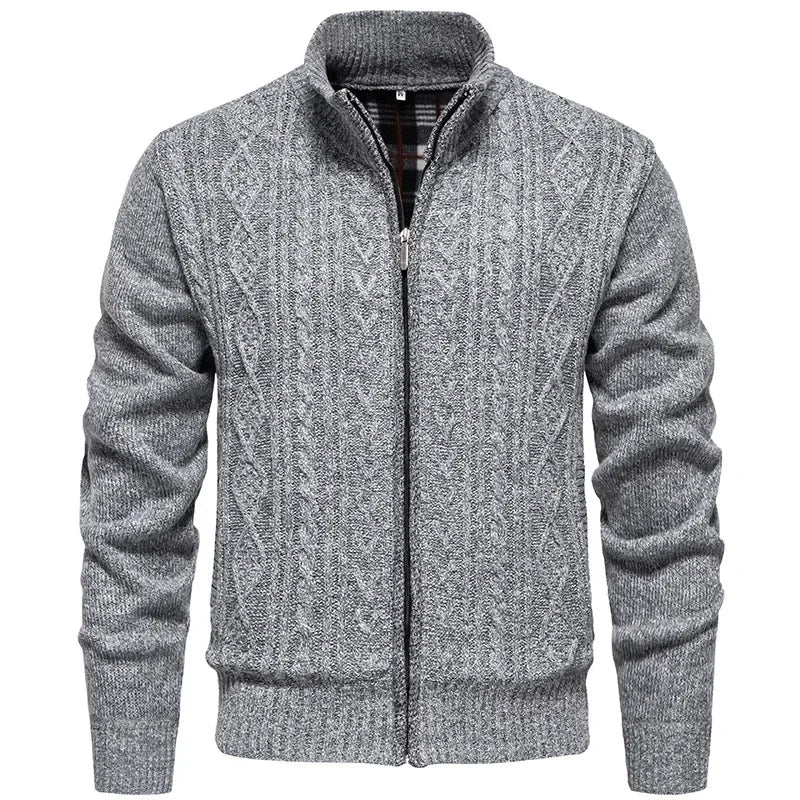 Cárdigan de felpa gruesa Jean para otoño e invierno, con cierre de cremallera trenzada, ideal para un estilo casual y acogedor.