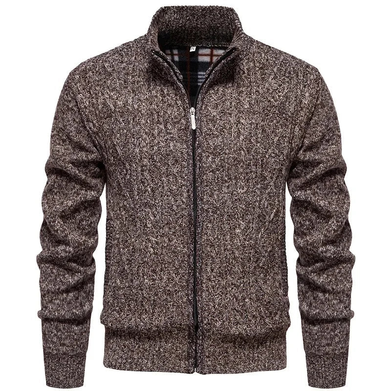 Cárdigan de felpa gruesa Jean para otoño e invierno, con cierre de cremallera trenzada, ideal para un estilo casual y acogedor.