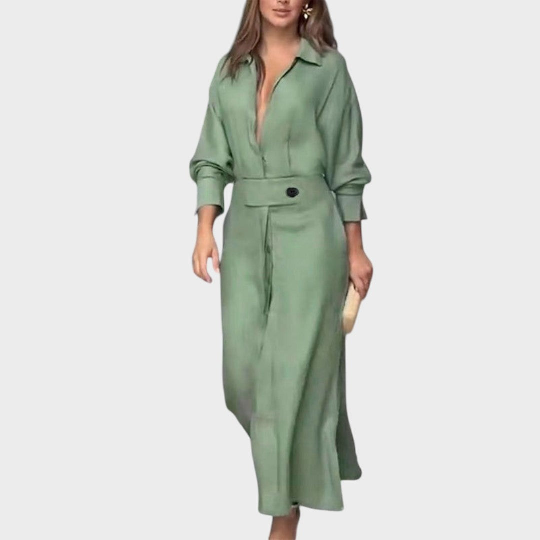 Jeanette | Vestido Largo de Lino Con Escote En V