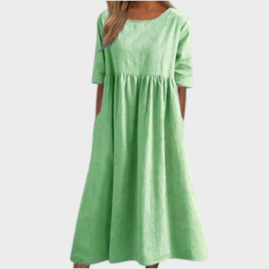 Lucia | Vestido de algodón con cuello redondo y detalle en la cintura