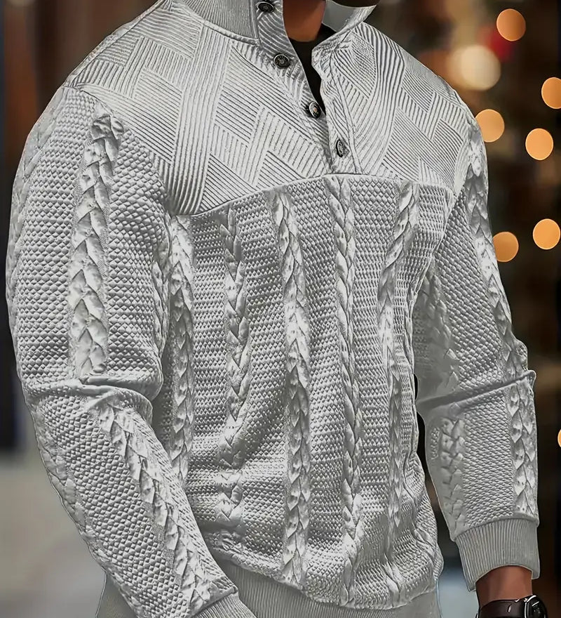 Mateo – Suéter Henley de Manga Larga con Rayas