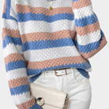 Kristen Jersey Oversized de Cuello Redondo a Rayas